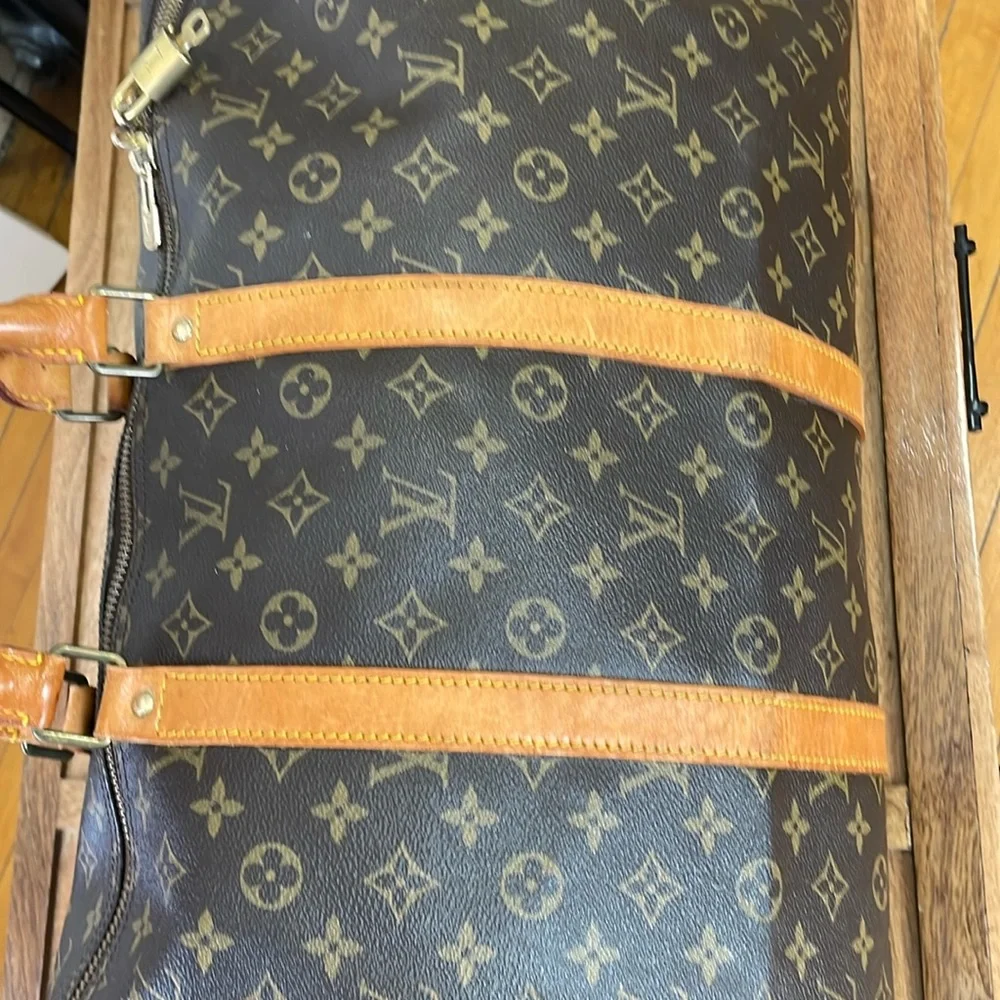 Louis Vuitton Brown Monogram Keepall Duffel with Tan Leather Trim